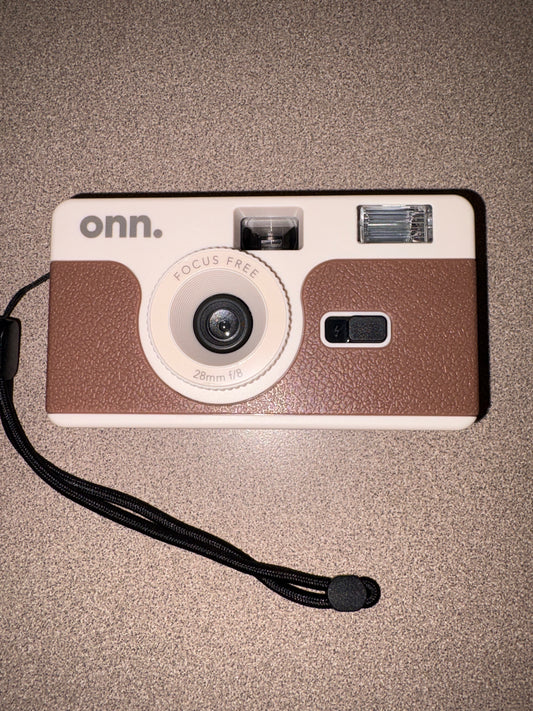 Reusable 35 mm camera with flash