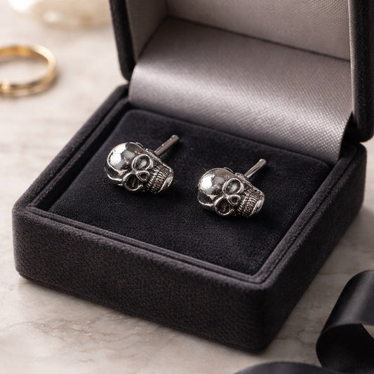 Silver skull earrings for pierced ears