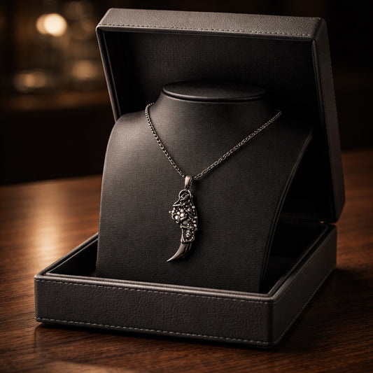 Silver necklace with dagger and dragon face