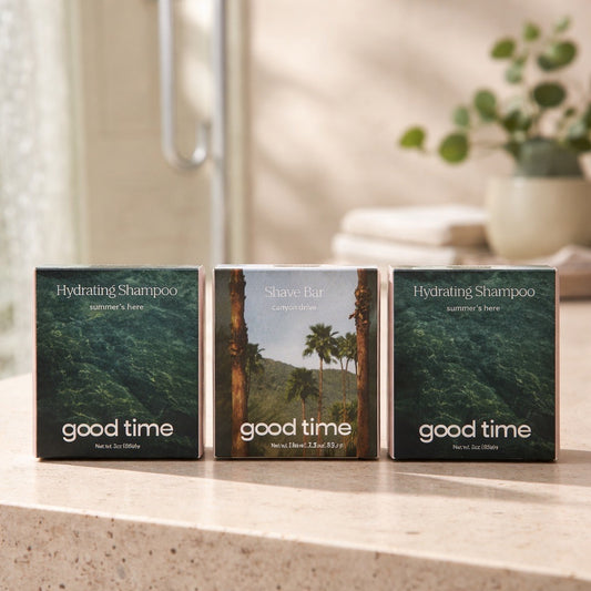Good time, hydrating shampoo, and shave bar three in a set
