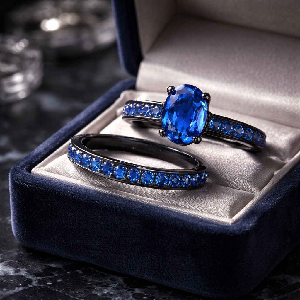 Black and blue ring set